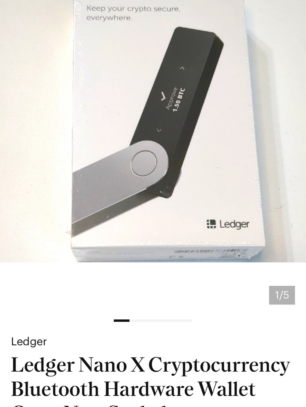 NWT Ledger Nano X Cryptocurrency Hardware Wallet - Black & Silver